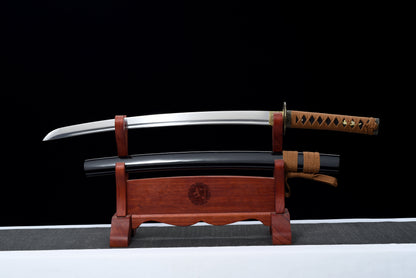 Handmade Wakizashi Sword 1045 high Carbon Steel With Black Scabbard - 31 in,Real katana sowrd