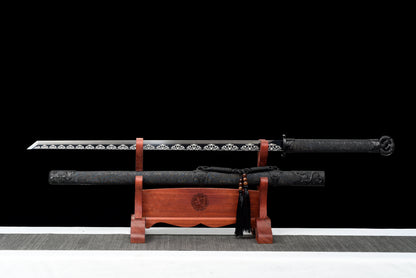 Handmade Ninjato Sword Spring steel Full Tang black Scabbard  - 42 in,Real katana sowrd