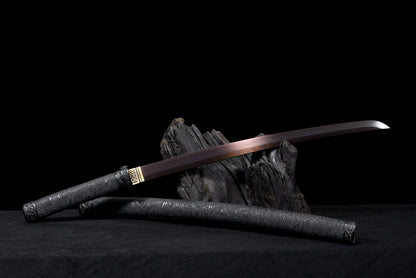 Handmade Wakizashi Sword Red Damascus steel With Black leather Scabbard - 31 in,Real katana sowrd