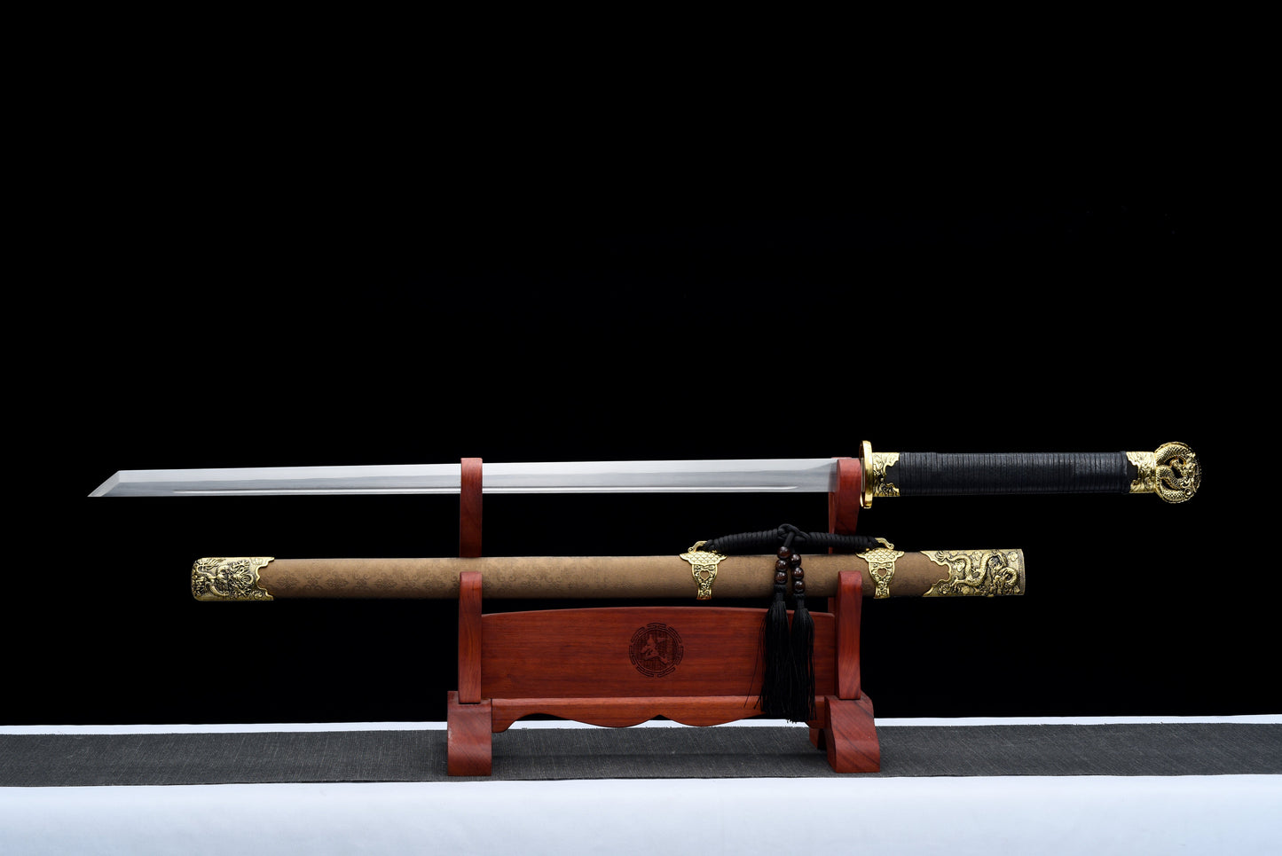 Handmade Ninja Sword High manganese steel blade full Tang Gold leather sheath - 42 in,Real katana sowrd