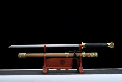 Handmade Ninja Sword High manganese steel blade full Tang Gold leather sheath - 42 in,Real katana sowrd