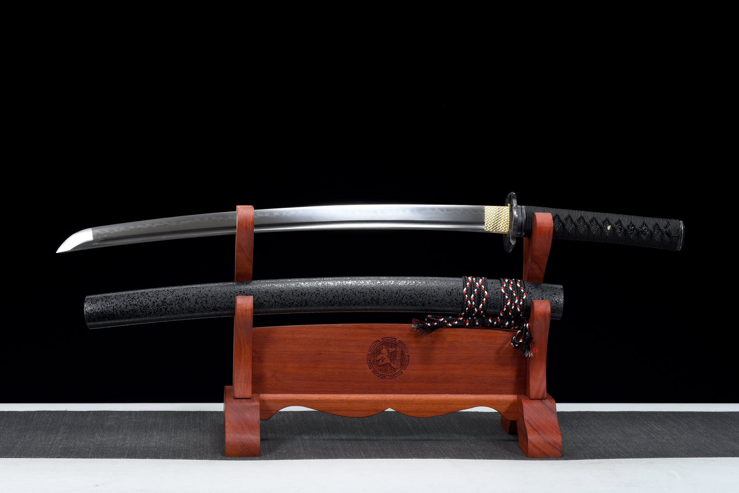 Handmade Full Tang Wakizashi Sword T10 Steel  Clay Tempered Blade Black scabbard - 31 in,Real katana sowrd