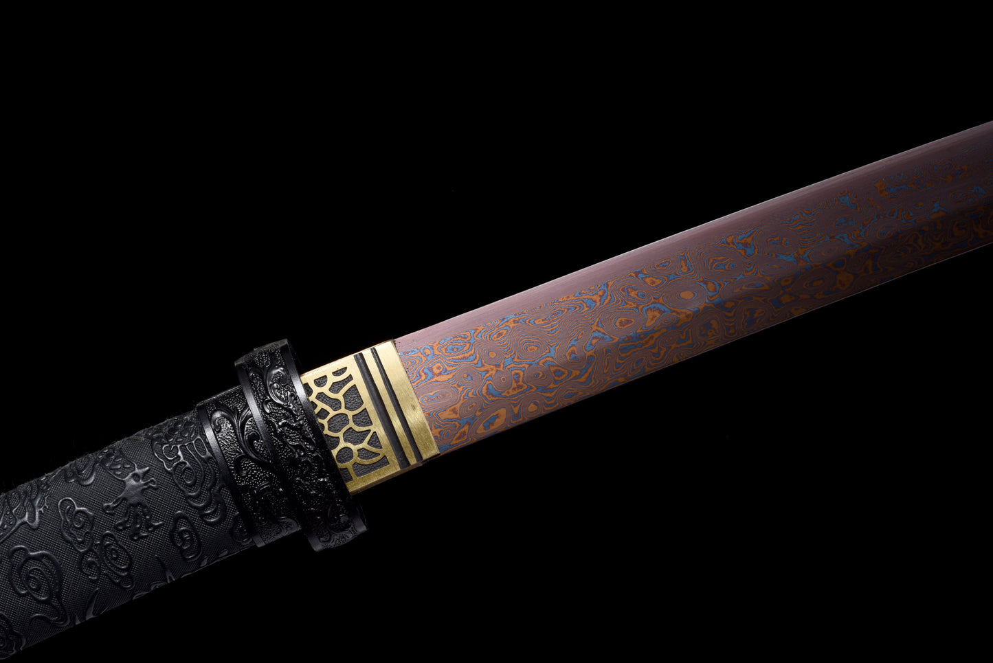 Handmade Wakizashi Sword Red Damascus steel With Black leather Scabbard - 31 in,Real katana sowrd