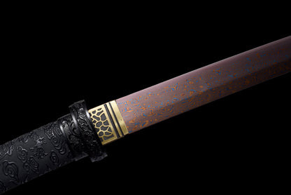 Handmade Wakizashi Sword Red Damascus steel With Black leather Scabbard - 31 in,Real katana sowrd