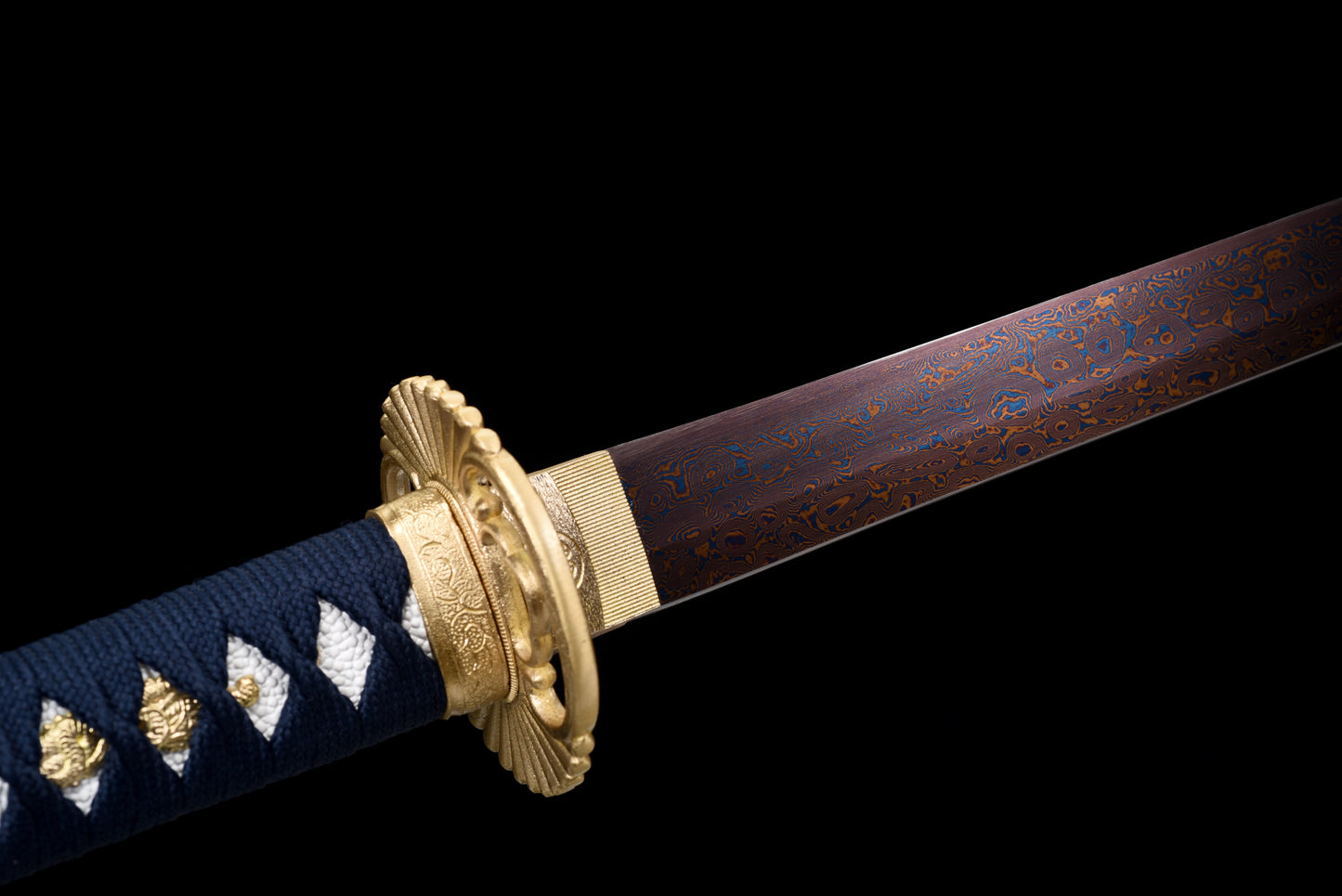 Handmade Ninjato Sword Red Damascus steel steel Full Tang White printing scabbard Blue rope handle white ray skin  - 41 in,Real katana sowrd