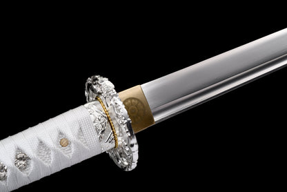 Handmade Ninja Sword Spring steel  blade full Tang White printed sheath - 41 in,Real katana sowrd