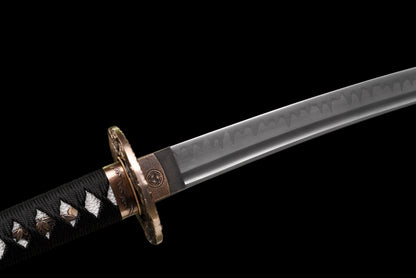 Handmade Full Tang Wakizashi Sword T10 Carbon Steel Clay Tempered Blade Red spotted scabbard - 31 in,Real katana sowrd