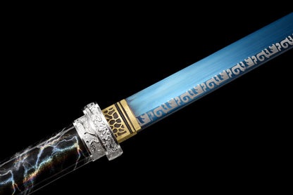 Handmade Ninja Sword High manganese steel Blue  blade full Tang blue Lightning theme sheath - 41 in,Real katana sowrd
