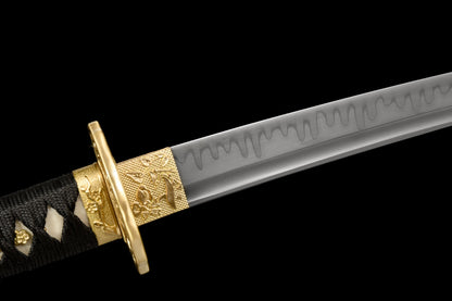 Handmade Full Tang Wakizashi Sword T10 Carbon Steel With Clay Tempered Blade Red printed sheath - 31 in,Real katana sowrd