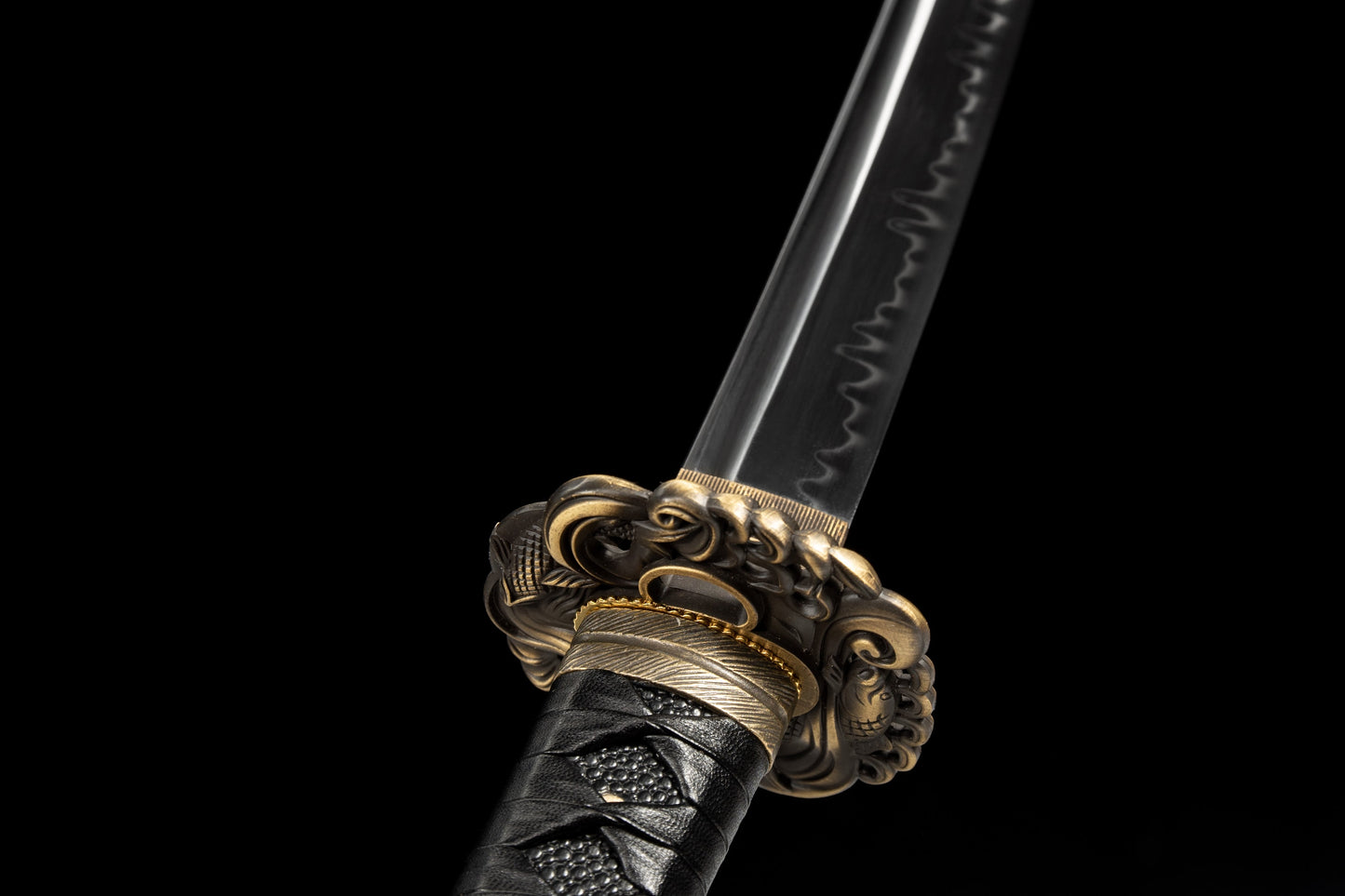 Handmade Full Tang Wakizashi Sword Damascus Steel  Clay Tempered Blade Black printed scabbard - 31 in,Real katana sowrd