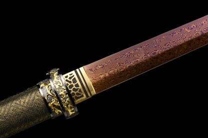 Handmade Ninjato Sword red Damascus steel steel Full Tang Leather sheath and leather wooden handle  - 41 in,Real katana sowrd