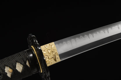 Handmade Full Tang Wakizashi Sword T10 Carbon Steel With Clay Tempered Blade - 31 in,Real katana sowrd