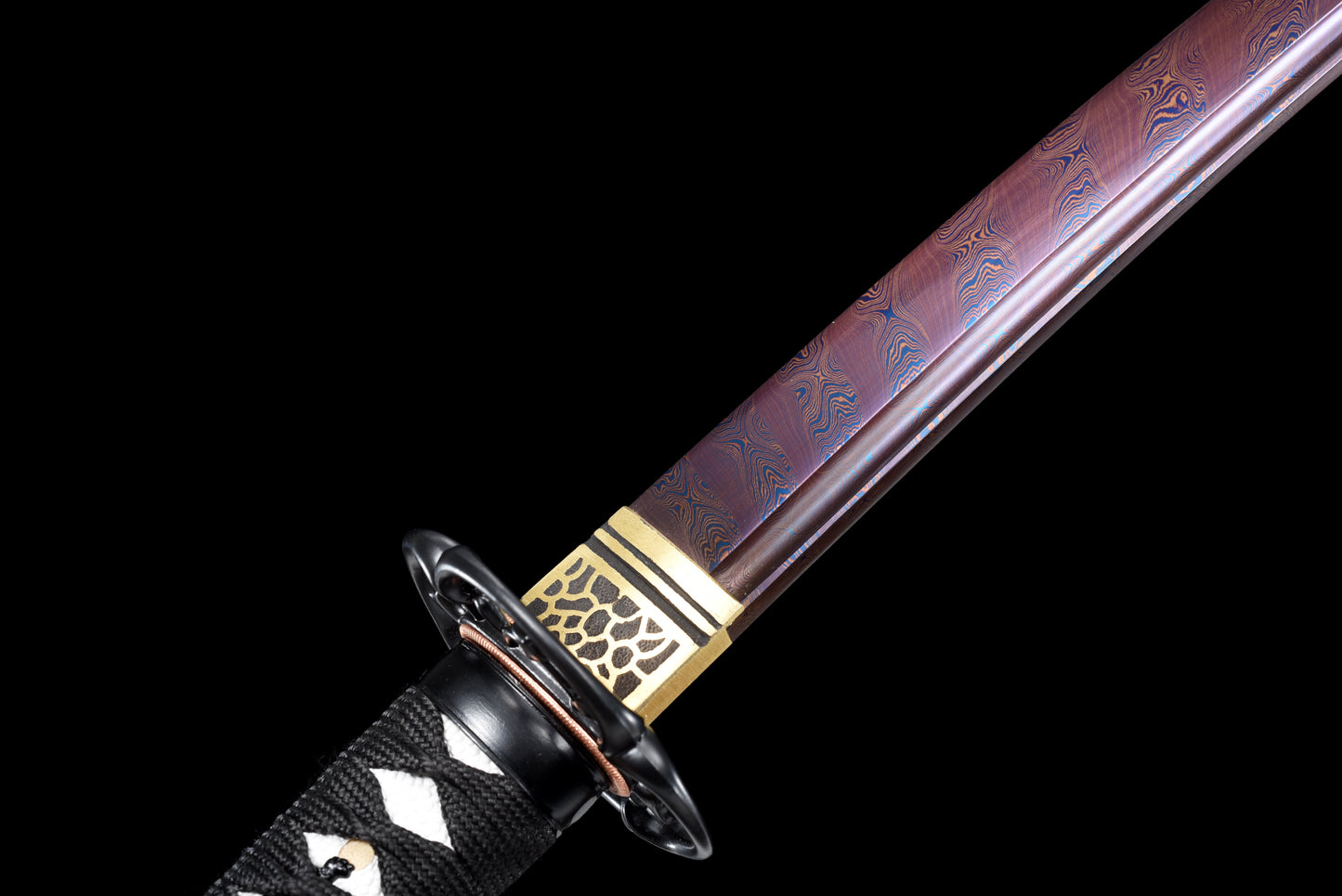 Handmade Wakizashi Sword  Red Damascus steel With Blue Scabbard - 31 in,Real katana sowrd