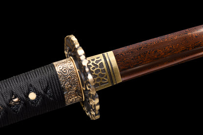 Handmade Wakizashi Sword Red Damascus steel With white leather Scabbard - 31 in,Real katana sowrd