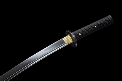 Handmade Full Tang Wakizashi Sword T10 Steel  Clay Tempered Blade Black scabbard - 31 in,Real katana sowrd