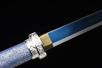 Handmade Ninja Sword High manganese steel Blue  blade full Tang blue printed sheath - 41 in,Real katana sowrd