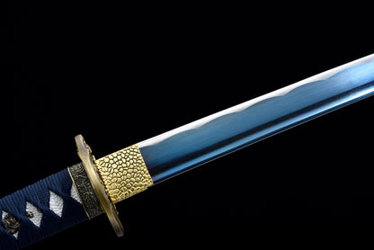 Handmade Wakizashi Sword 1045 high Carbon Steel With Blue Scabbard - 31 in,Real katana sowrd