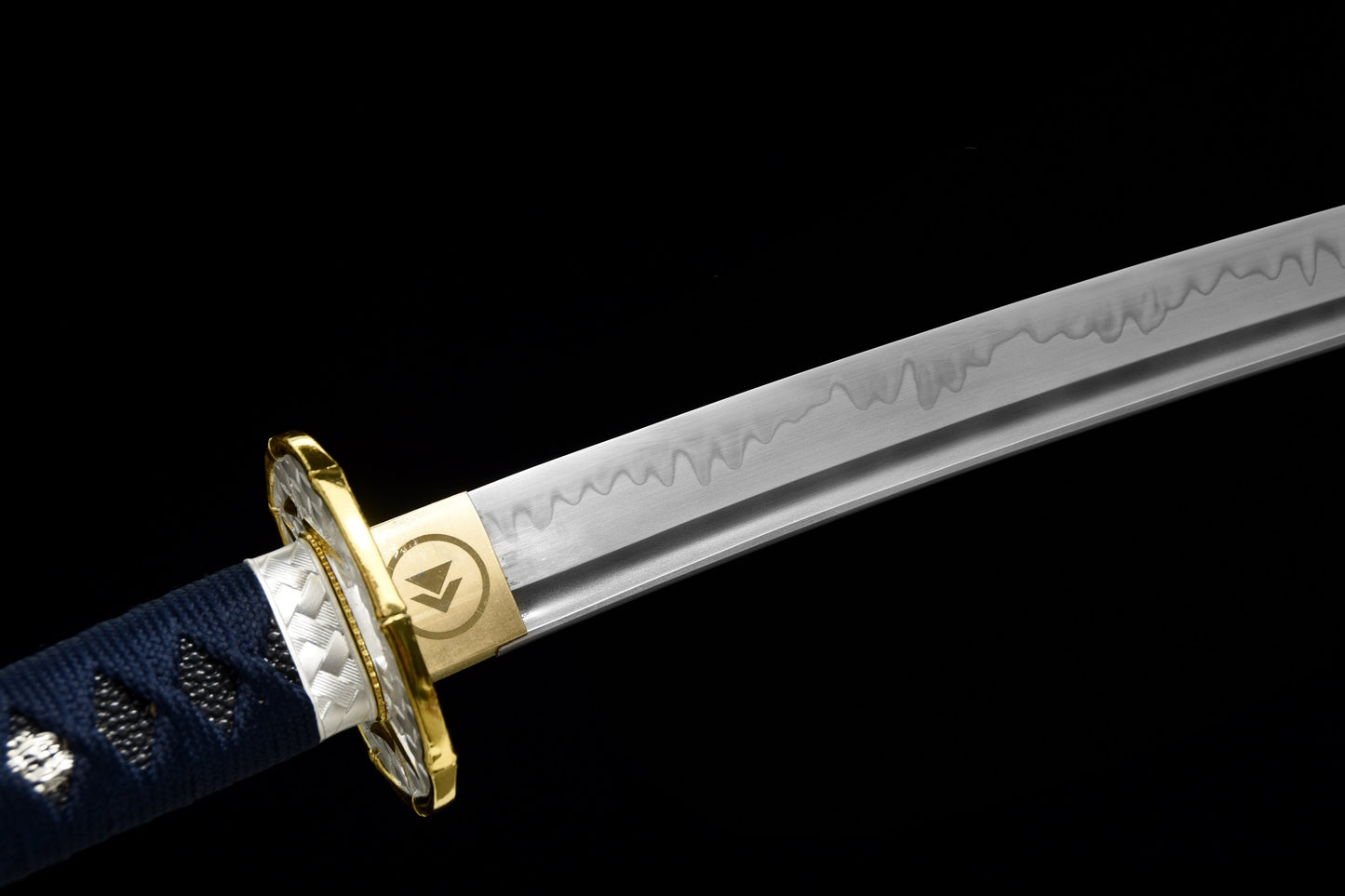 Handmade Full Tang Wakizashi Sword T10 Carbon Steel Clay Tempered Blade Blue scabbard - 31 in,Real katana sowrd