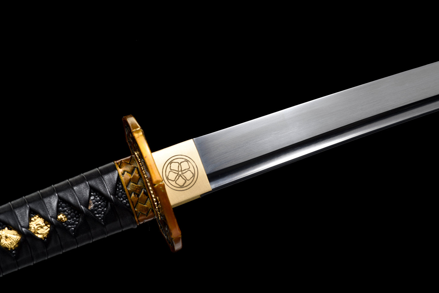 Handmade Wakizashi Sword High manganese steel With Black leather Scabbard - 31 in,Real katana sowrd