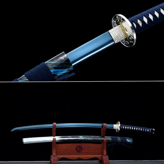 Handmade Full Tang Katana 1095 High carbon steel Blue Blade ,Real katana sowrd