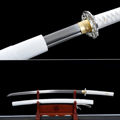 Handmade Full Tang Katana 1045 carbon steel white Scabbard ,Real katana sowrd