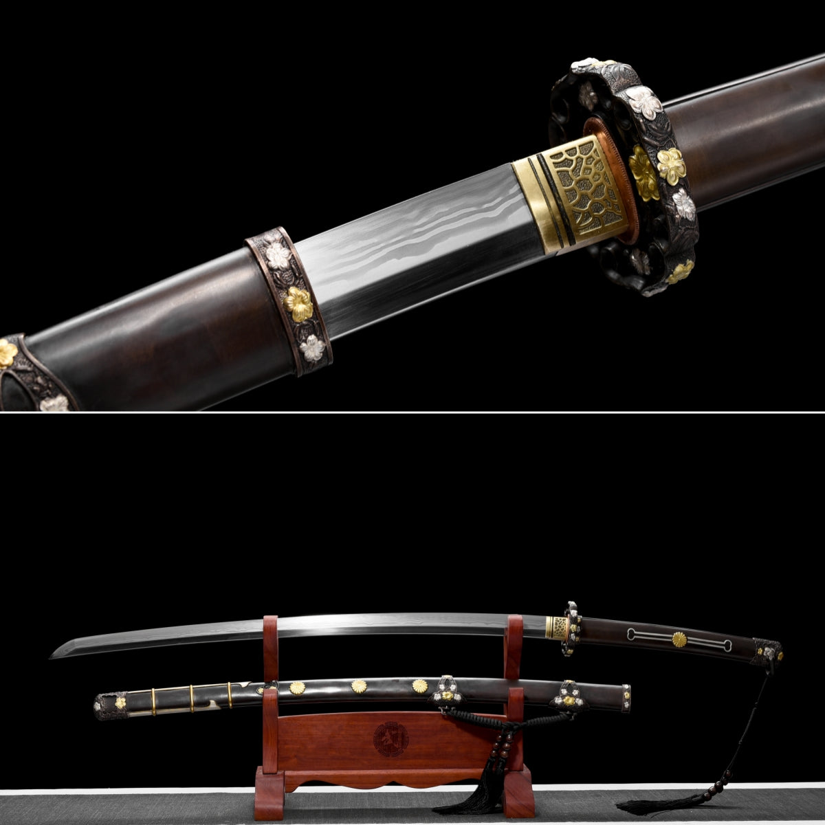 Handmade Full Tang Damascus Steel Full Tang Blade with Real Hamon TACHI SWORDS  45 inches,Real katana sowrd