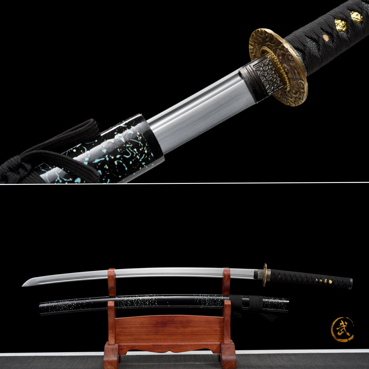 Handmade Full Tang  Katana 1045 carbon steel Black Scabbard,Real katana sowrd