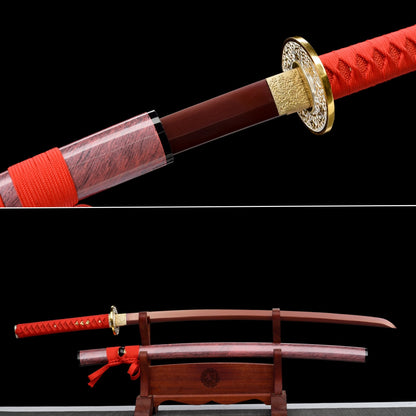 Handmade Full Tang Katana 1095 High carbon steel Red Blade ,Real katana sowrd