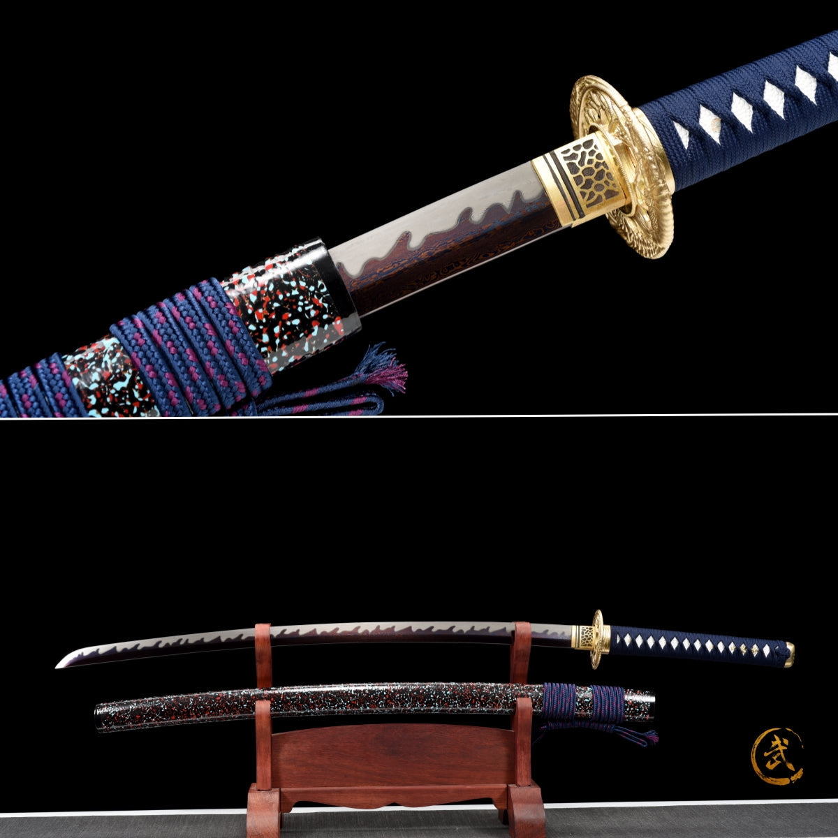 Handmade full tang Katana Damascus steel BLUE Blade ,Real katana sowrd
