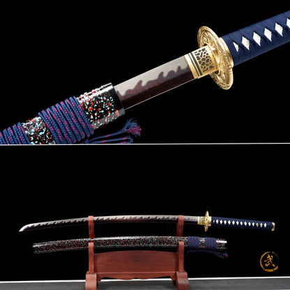Handmade full tang Katana Damascus steel BLUE Blade ,Real katana sowrd
