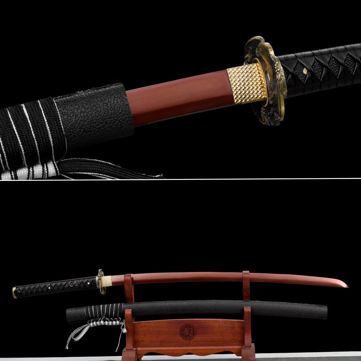 Handmade Full Tang Katana 1095 High carbon steel Red Blade Black Scabbard ,Real katana sowrd