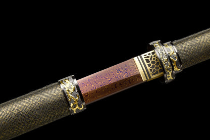 Handmade Ninjato Sword red Damascus steel steel Full Tang Leather sheath and leather wooden handle  - 41 in,Real katana sowrd