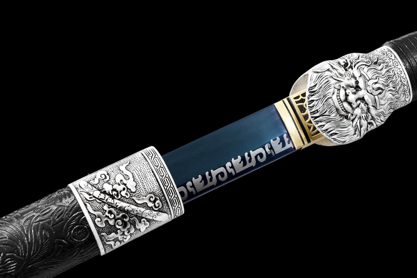 Handmade Ninja Sword Spring steel blue blade full Tang Black leather sheath - 42 in,Real katana sowrd