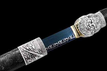 Handmade Ninja Sword Spring steel blue blade full Tang Black leather sheath - 42 in,Real katana sowrd