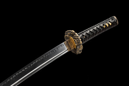 Handmade Full Tang Wakizashi Sword Damascus Steel  Clay Tempered Blade Black printed scabbard - 31 in,Real katana sowrd