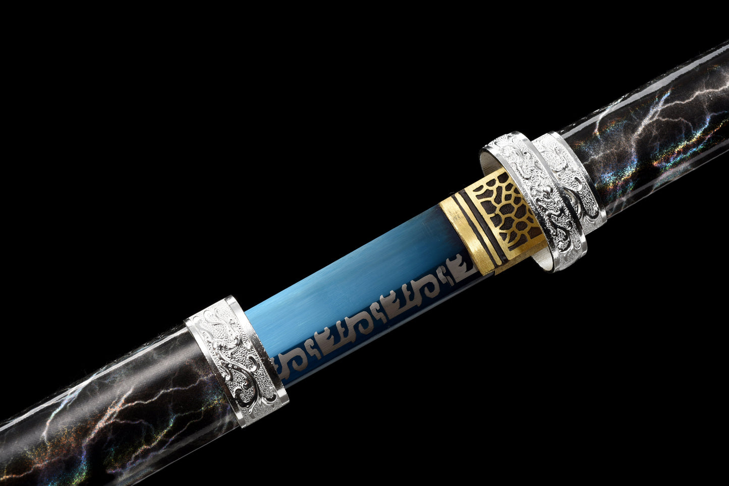 Handmade Ninja Sword High manganese steel Blue  blade full Tang blue Lightning theme sheath - 41 in,Real katana sowrd