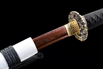 Handmade Wakizashi Sword Red Damascus steel With white leather Scabbard - 31 in,Real katana sowrd