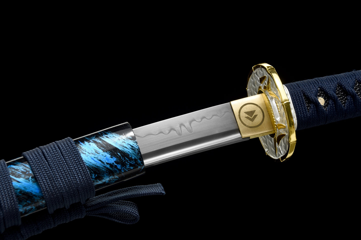 Handmade Full Tang Wakizashi Sword T10 Carbon Steel Clay Tempered Blade Blue scabbard - 31 in,Real katana sowrd