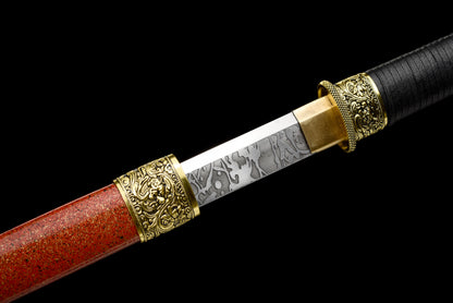 Handmade Ninja Sword Spring steel Carved pattern blade full Tang Red spot sheath - 42 in,Real katana sowrd