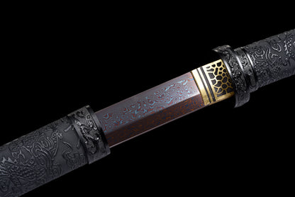 Handmade Wakizashi Sword Red Damascus steel With Black leather Scabbard - 31 in,Real katana sowrd