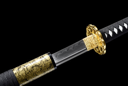 Handmade Ninja Sword T10 steel  Real hamon blade full Tang gold sheath - 41 in