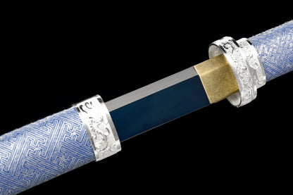 Handmade Ninja Sword High manganese steel Blue  blade full Tang blue printed sheath - 41 in,Real katana sowrd