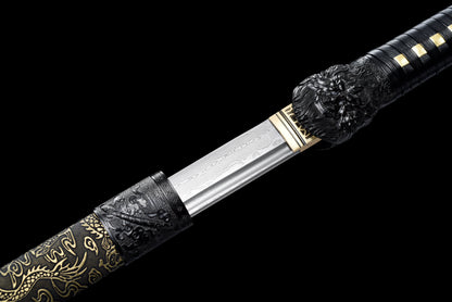 Handmade Ninjato Sword Damascus steel steel Full Tang Golden leather scabbard black cord handle ,Real katana sowrd