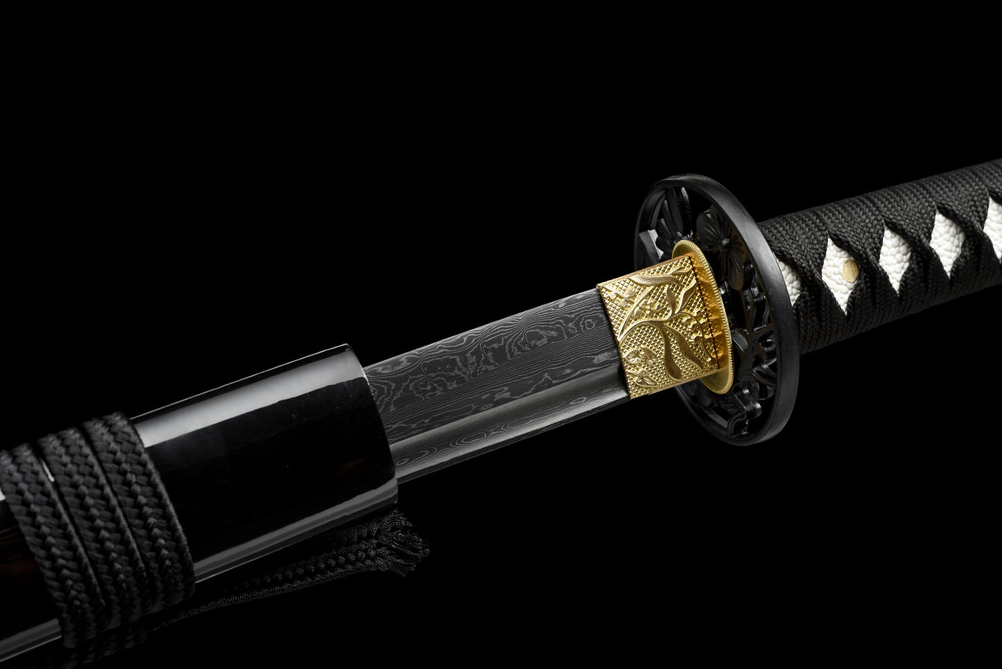 Handmade Wakizashi Sword Black Damascus steel With Black Scabbard - 31 in,Real katana sowrd