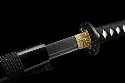 Handmade Wakizashi Sword Black Damascus steel With Black Scabbard - 31 in,Real katana sowrd