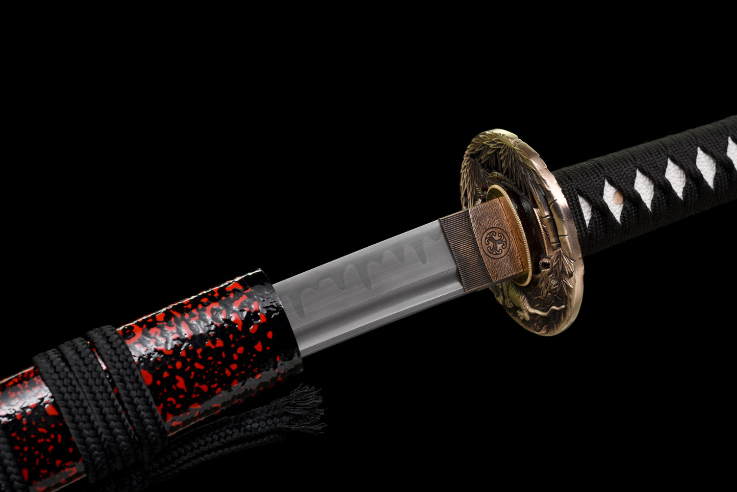 Handmade Full Tang Wakizashi Sword T10 Carbon Steel Clay Tempered Blade Red spotted scabbard - 31 in,Real katana sowrd