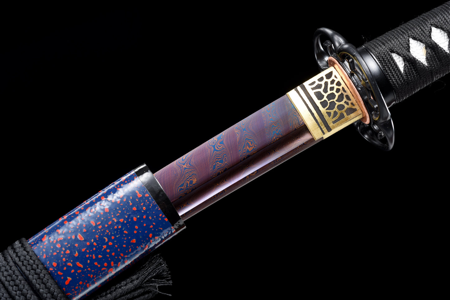 Handmade Wakizashi Sword  Red Damascus steel With Blue Scabbard - 31 in,Real katana sowrd