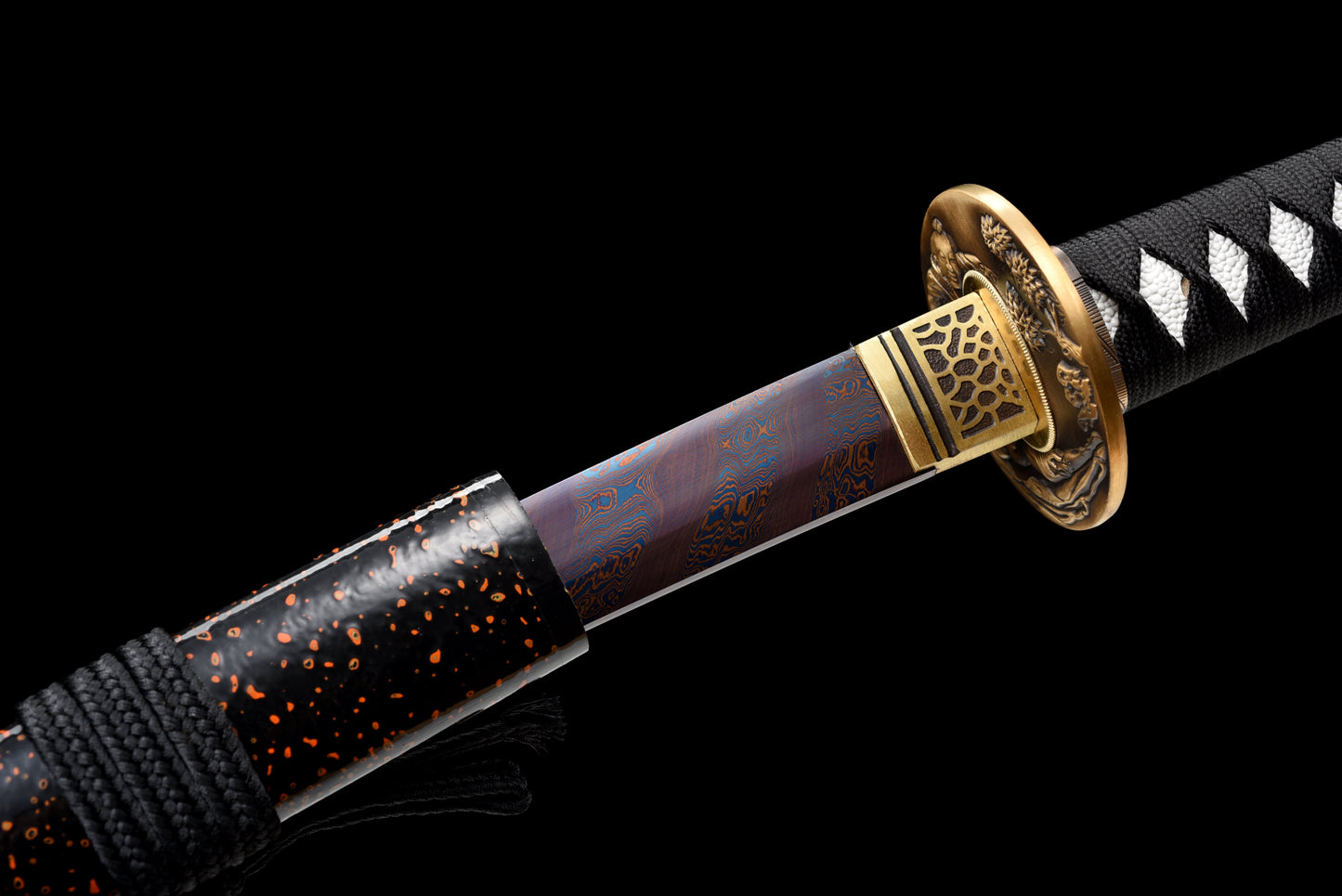 Handmade Wakizashi Sword  Blue Damascus steel With Black Scabbard - 31 in,Real katana sowrd