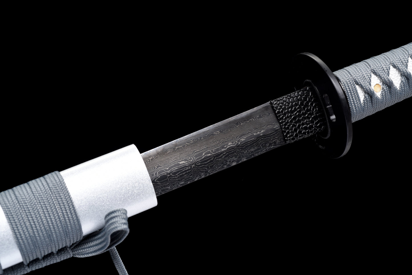 Handmade Ninjato Sword Black Damascus steel steel Full Tang White printing scabbard gray rope handle white ray skin  - 41 in,Real katana sowrd