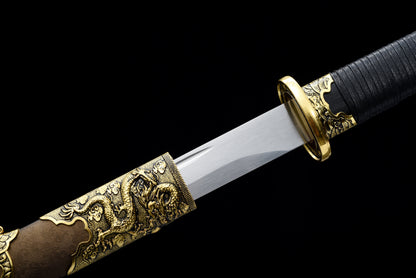 Handmade Ninja Sword High manganese steel blade full Tang Gold leather sheath - 42 in,Real katana sowrd